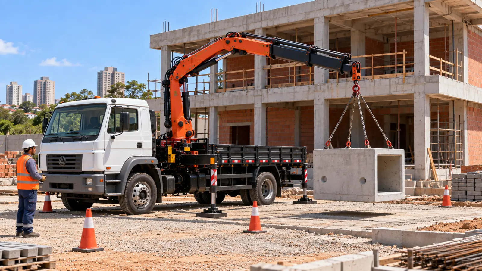 Caminhão Munck para obras comerciais em Goiânia em uma operação real da Otto Munck